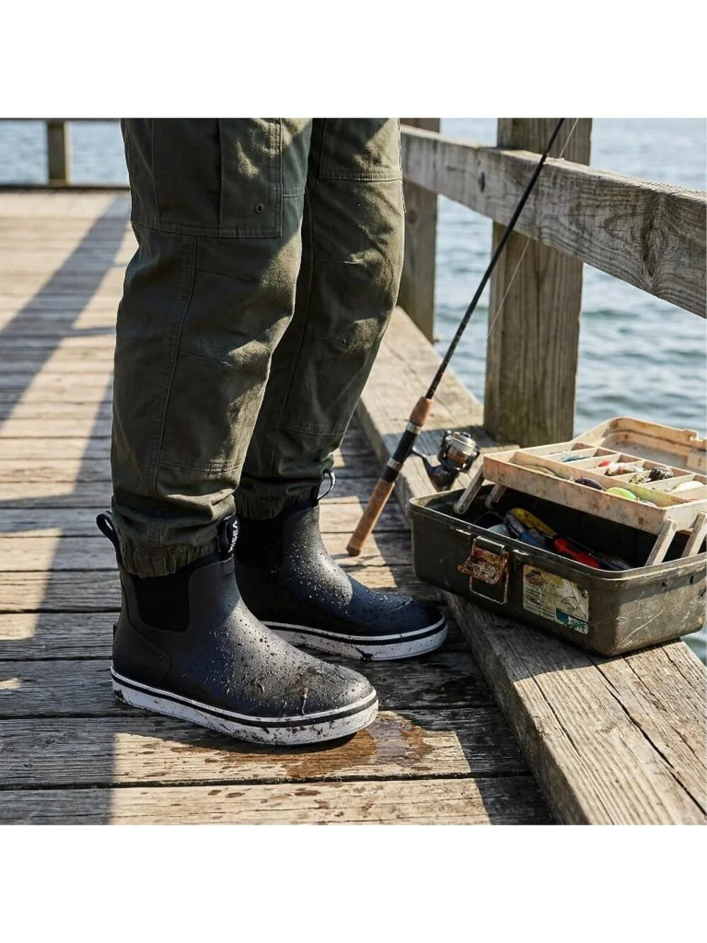 Men's Black Waterproof Fishing Rubber High Traction Non-Slip Ankle Rain Boots